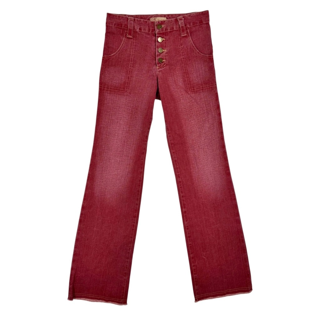 NWT Y2K Button Fly‎ Bootcut Flare Jeans Size 4 Vintage 2000s Retro Boho Red 90s